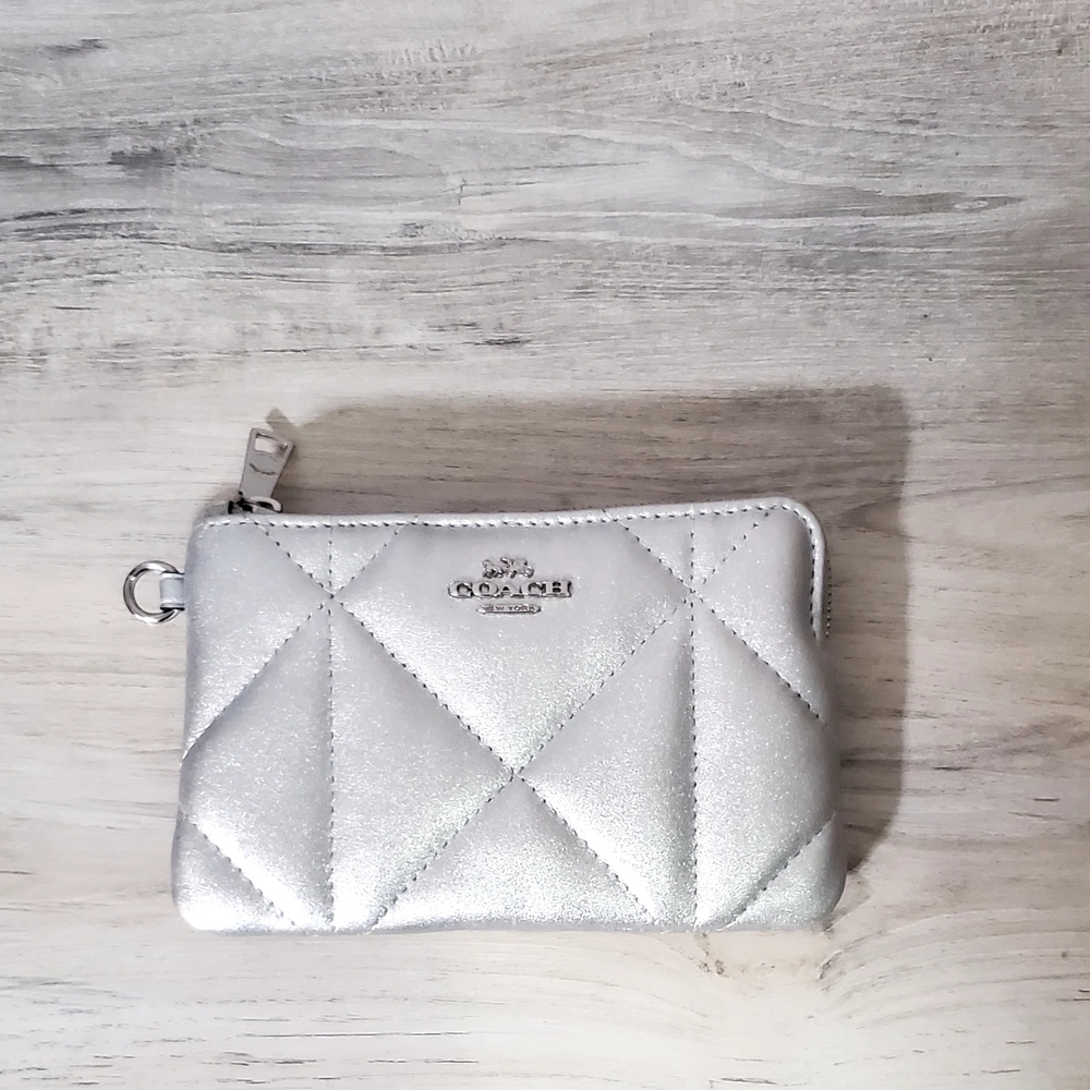 Coach Metallic Silver Quilted Wristlet